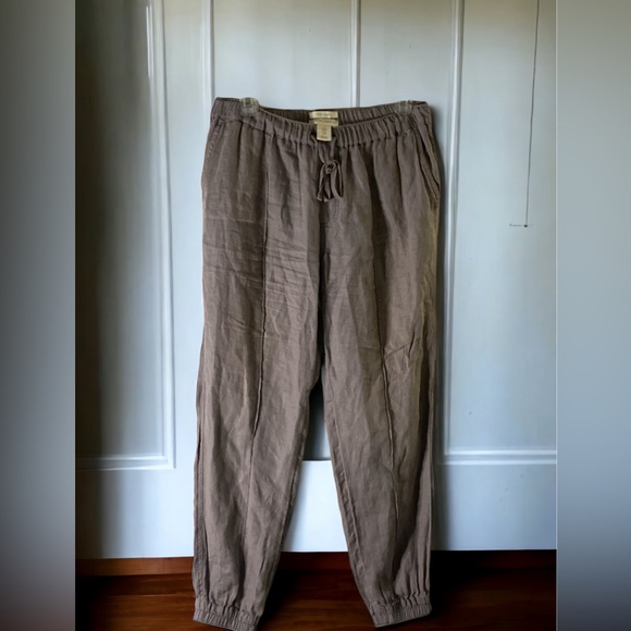 CYNTHIA ROWLEY Sz M Linen Tropics Gathered Ankle Drawstring Pants EUC - Picture 1 of 8